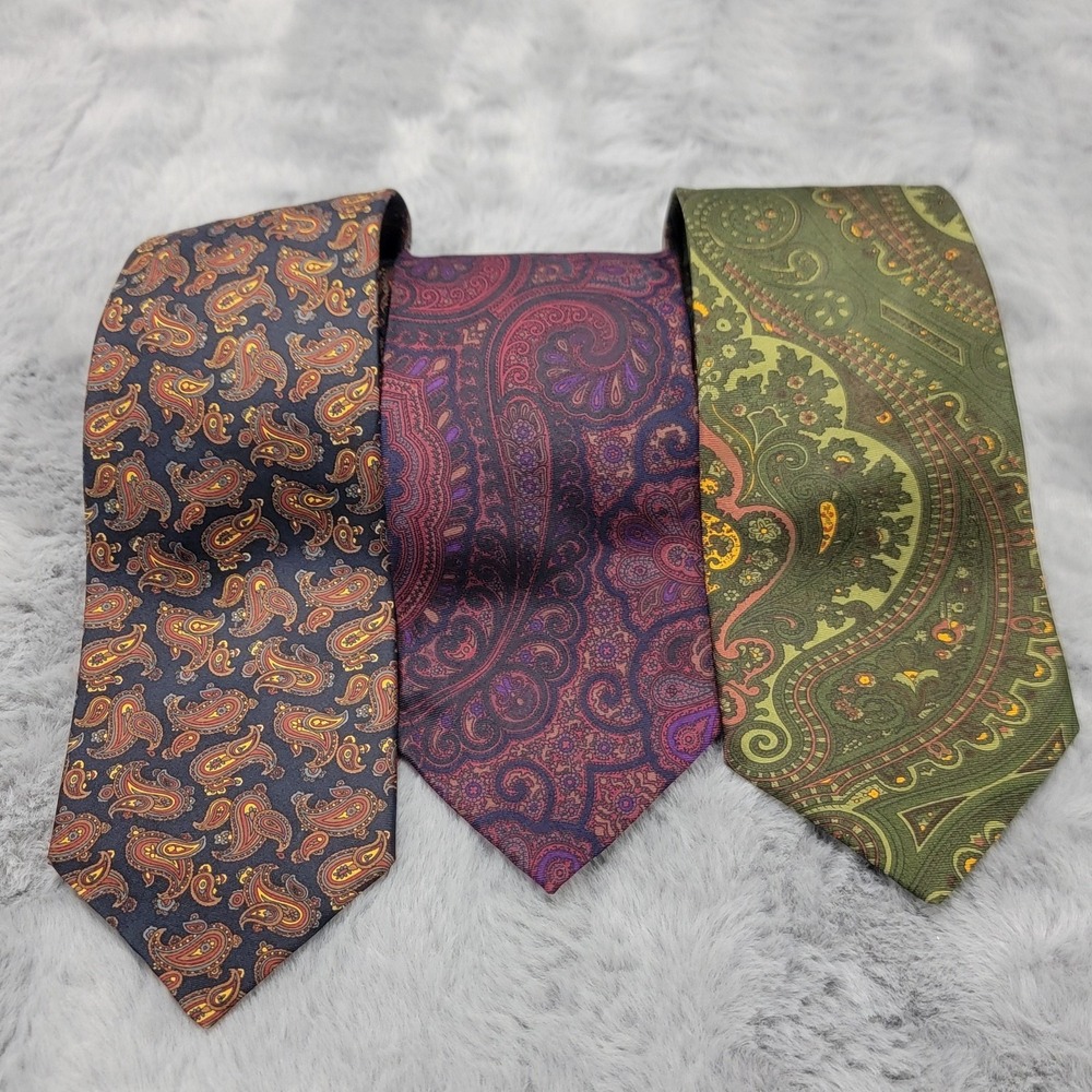 J. Press Tie Lot Of 3 Mens 60" Paisley Silk Classic Neckties Multicolor Preppy